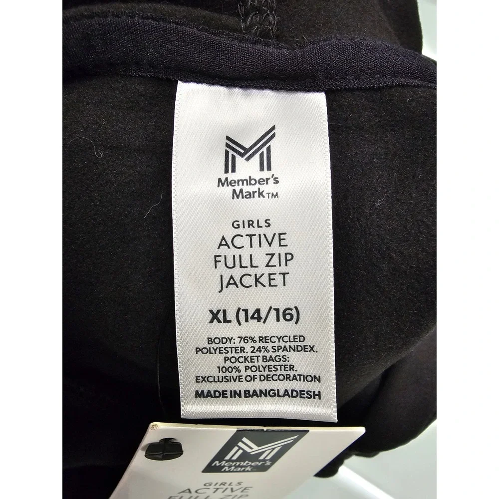 Member's Mark Girls Active Full Zip Jacket Polyester Blend Athletic Size XL